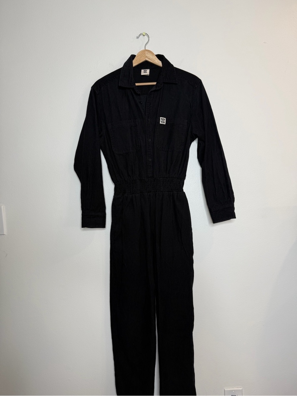 Lucy & Yak 100% Organic Cotton Corduroy Utility Longsleeve Jumpsuit in black XS